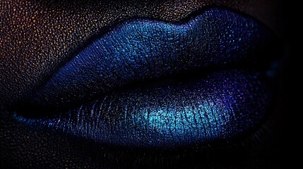 Wall Mural -   A close-up of a person's lips with a blue and purple tint