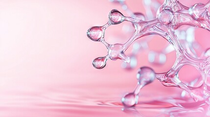 Wall Mural -  A pink background with a close-up of a water droplet and its reflection at the base