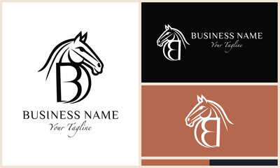 Wall Mural - line art horse letter b logo