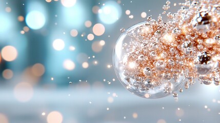    a glass ornament with a blurry background featuring bubbles and lights is the optimal text