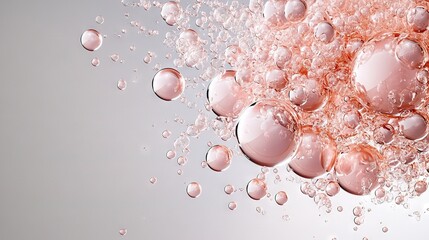   A series of air bubbles floating above a blend of white and pink, set against a backdrop of deep blue