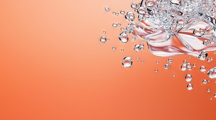 Wall Mural -   Water bubbles float atop orange surface, while droplets rest at image's base