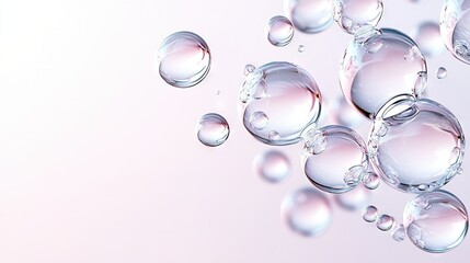 Wall Mural -   A cluster of air bubbles gliding over a pastel-colored liquid with water beads beneath