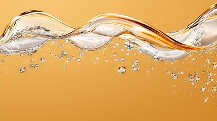 Wall Mural -   A zoomed-in photo of a water wave on a yellow background with a droplet of water at the base