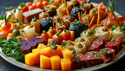 Wall Mural - The delicious food platter contains a variety of delicious snacks and sumptuous delicacies, showing a rich food culture and making people mouth watering.