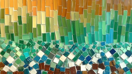 Sticker -   Close-up of a multicolored wall with a clock in the center of a mosaic pattern