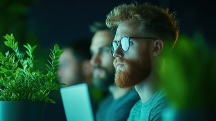 Poster - A customer service representative using a computer screen to troubleshoot a customer issue with a product.