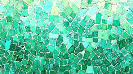 Sticker -   A detailed photo of a green mosaic tile wall, featuring numerous blue and green tiles