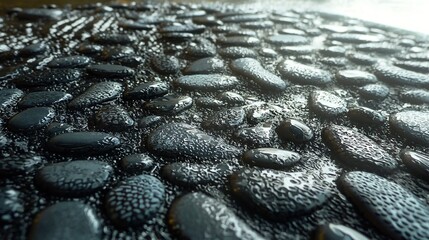 Wall Mural -   A close-up of water droplets on a wooden table top