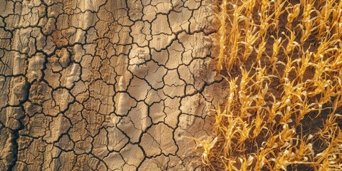 Canvas Print - Aerial drone photograph revealing extreme drought impact on corn crops