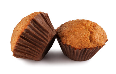 Two muffins isolated on a white background.