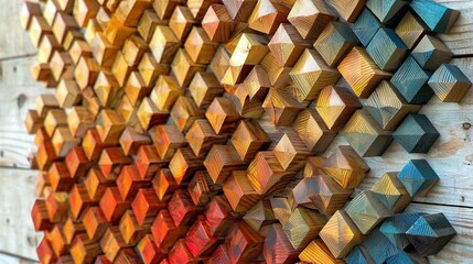   A close-up of a wooden wall with hexagonal patterns on its side