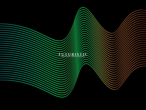 Futuristic abstract technology shining rainbow light lines on black background modern wave line pattern. Vector minimal line background with text for social media covers, headers, etc.