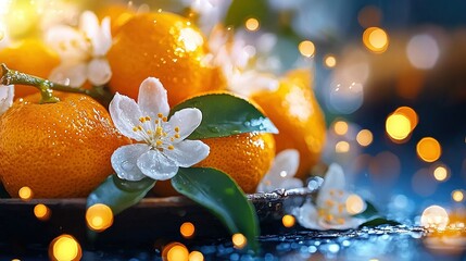 Sticker -   Oranges on a table with flowers