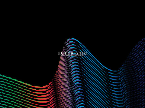 Futuristic abstract technology shining rainbow light lines on black background modern wave line pattern. Vector minimal line background with text for social media covers, headers, etc.