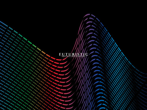Futuristic abstract technology shining rainbow light lines on black background modern wave line pattern. Vector minimal line background with text for social media covers, headers, etc.