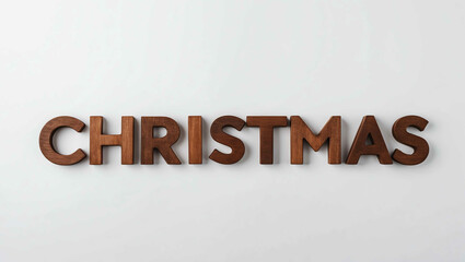 Poster - christmas word brown wood letters on plain white background