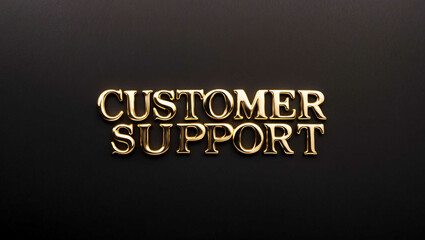 customer support word gold metallic shiny lettering on plain black background