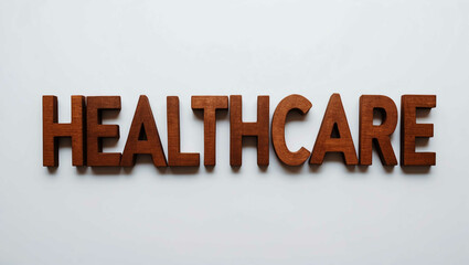 Wall Mural - healthcare word brown wood letters on plain white background