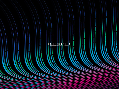 Futuristic abstract technology shining rainbow light lines on black background modern wave line pattern. Vector minimal line background with text for social media covers, headers, etc.