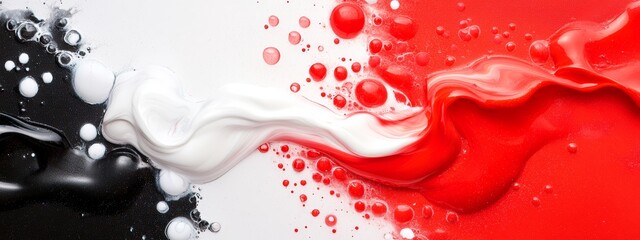 Poster - black background, red and white drops