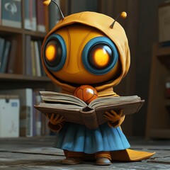 Poster - Cute Robot Reading a Book