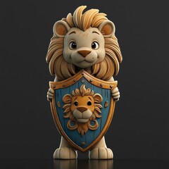 Poster - Brave Lion Cub Holding a Shield