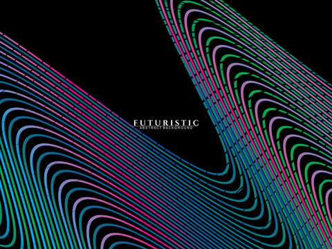 Futuristic abstract technology shining rainbow light lines on black background modern wave line pattern. Vector minimal line background with text for social media covers, headers, etc.