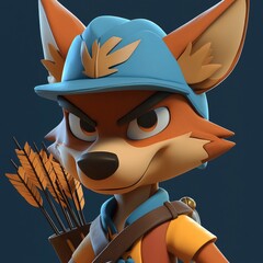 Wall Mural - Cute Cartoon Fox with Arrows and Hat