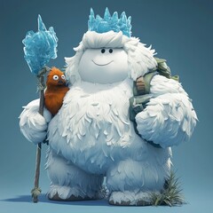 Sticker - Friendly Yeti With Ice Crown and Backpack