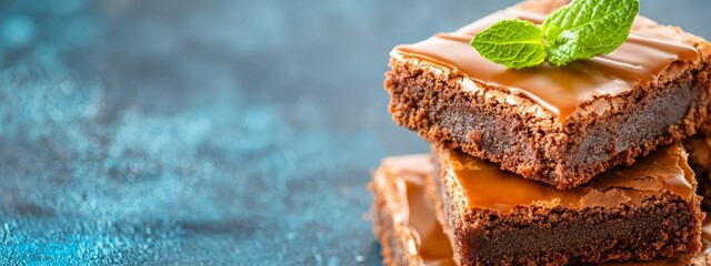 Wall Mural -  A stack of brownies, each topped with frosting and a green leaf