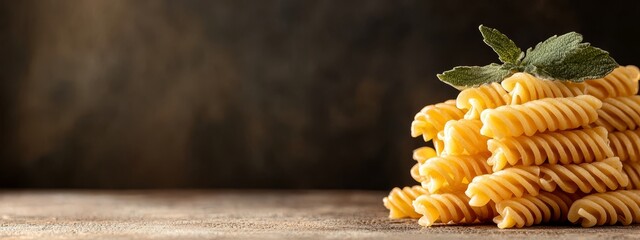 Wall Mural -  A mound of macaroni and cheese garnished with a green leaf atop