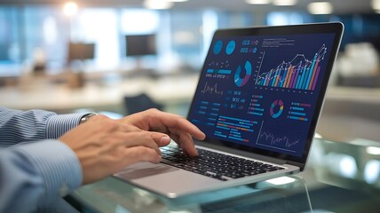 Wall Mural - focused individual analyzing dynamic stock market data on a laptop for informed investment decisions