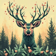 Sticker - Majestic Deer in a Forest Setting