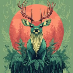 Sticker - Majestic Deer in a Forest Setting