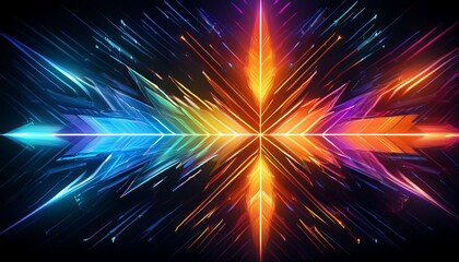 Wall Mural - abstract background with glowing stars, abstract background with glowing stars, A colorful arrow made of glowing light beams, pointing right at the center on a black background he arrow forms an elega