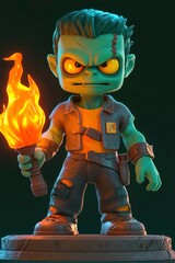 Canvas Print - Angry Green Monster Holding a Torch