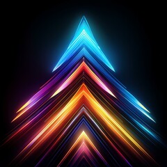 Canvas Print - abstract background with stars, abstract background with glowing stars, A colorful arrow made of glowing light beams, pointing right at the center on a black background he arrow forms an elegant, abst