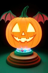 Wall Mural - Jack-O-Lantern with glowing wings on a platform