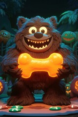 Wall Mural - Happy Halloween Bear Holding a Bone