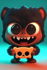 Poster - Cute Monster Holding a Skull Toy