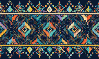 Wall Mural - Ikat seamless pattern,geometric design,motif ethnic handmade, Ikat ethnic tribal,boho colors seamless wallpaper. for background,fabric,wrapping,clothing,wallpaper,batik,carpet,embroidery style.