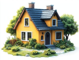 Poster - Country cottage modern minimalistic design, isometric 3D icon, on white background