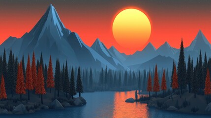 Poster - Sunset Over Mountain Lake