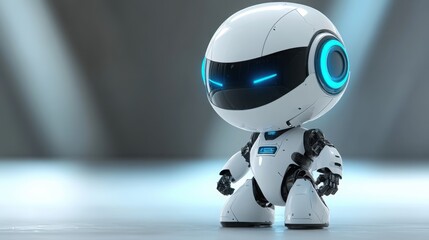 Cute robot, minimalist structure, high tech, 3D character, copy space