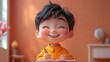 © photolas - Happy boy writing in a notebook, Funny facial expression, 3d style cartoon character