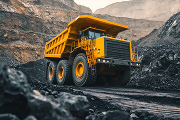 Wall Mural - Open pit mine industry, big yellow mining truck for coal anthracite