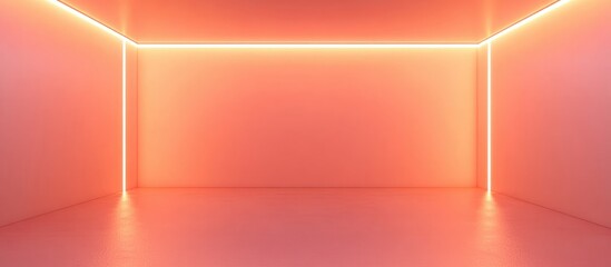 Poster - 3D rendering of an empty room wall in peach color featuring a minimalistic abstract apricot background suitable for product display