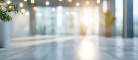 Poster - 3D rendering of a blurred empty office space with abstract light bokeh in the interior background