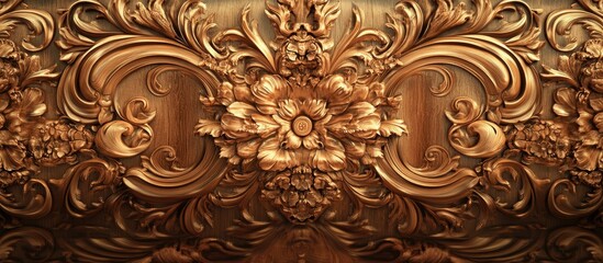Poster - 3D rendering of intricately carved wood background